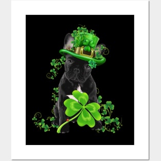 Lucky French Bulldog Shamrock St Patrick's Day Posters and Art